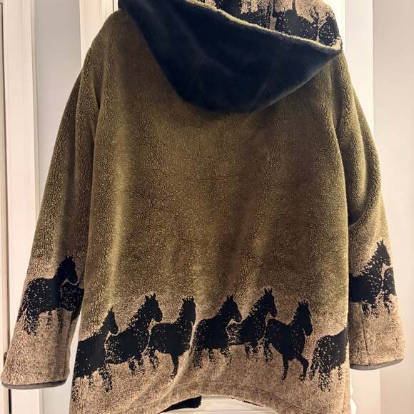 VTG Wild Horses Reversible Hooded Fleece Unique Western Men M Women XL - Picture 4 of 11